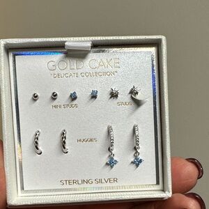 Gold Cake Sterling Silver Blue Earrings Set